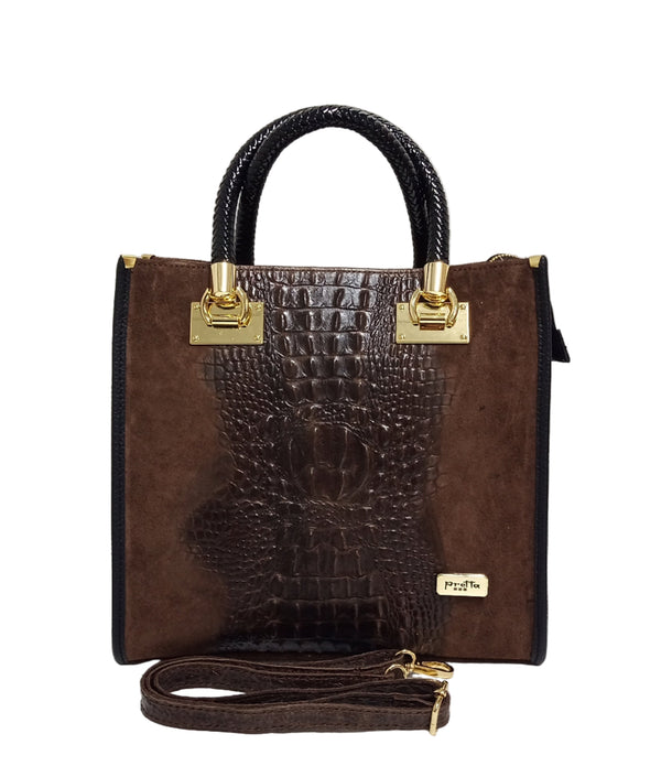 Geanta Piele, Model Pretta 1551 Animal Print Maron- Negru