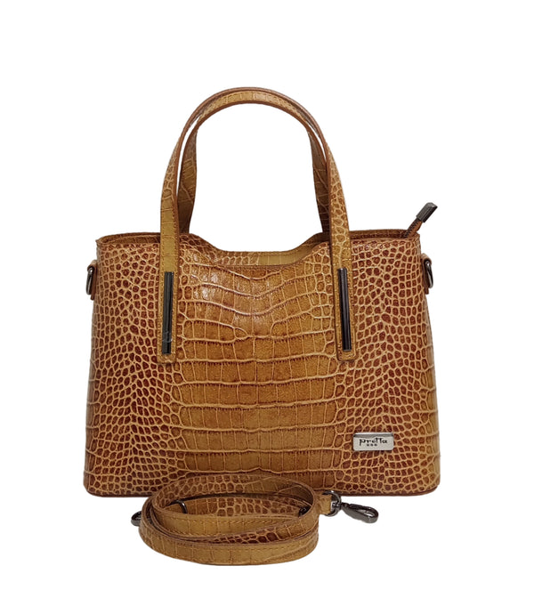 Geanta piele, Model Pretta- 8152/1 Print Camel