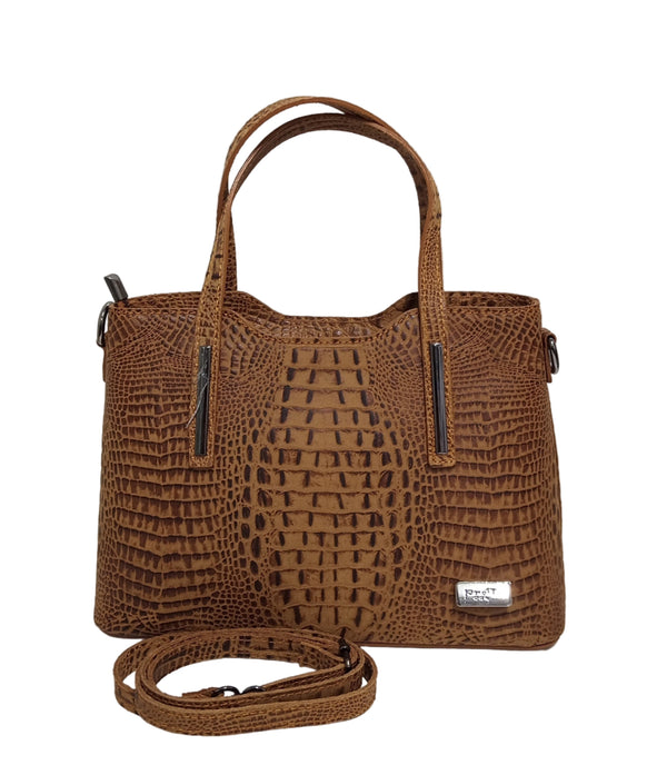 Geanta piele, Model Pretta- 8152/1 Print Maron