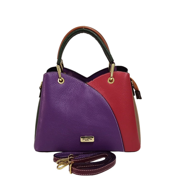 Geanta Piele, UNICAT, Model Pretta- 1240 Multicolor, Mov- Negru