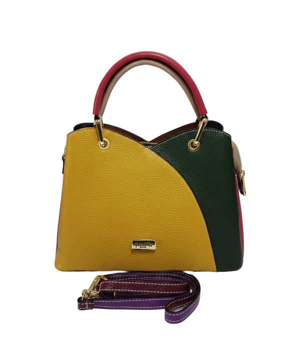 Geanta Piele, UNICAT, Model Pretta- 1240 Multicolor, Galben- Albastru