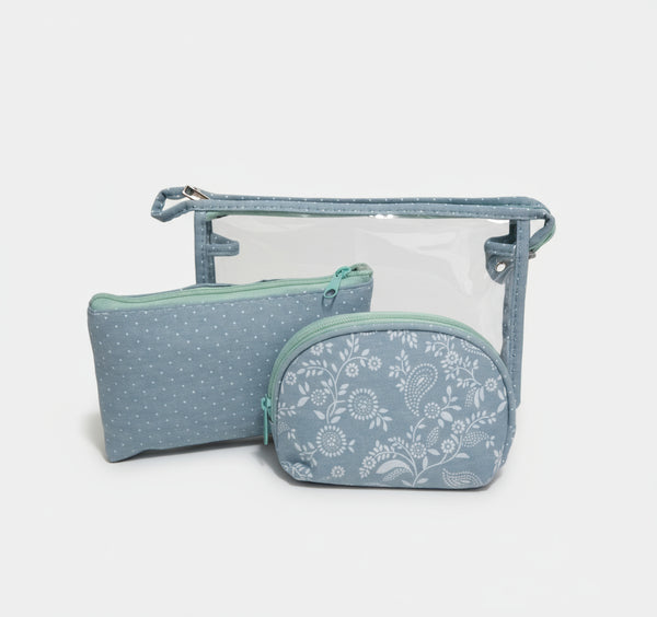 Set cosmetica (3 in 1)- Textil/ PVC- Bleu