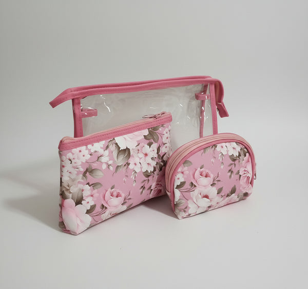 Set cosmetica (3 in 1)- Textil/ PVC-Flor Roz