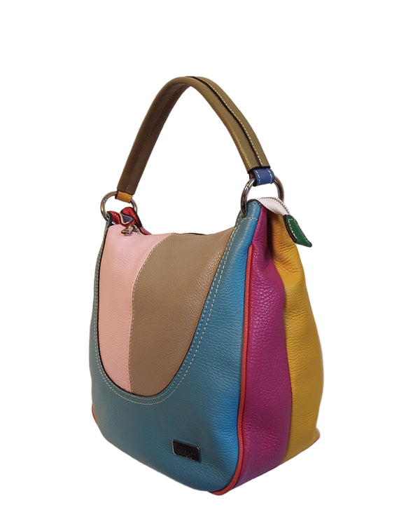 Geanta piele, UNICAT, Model Pretta- 1645 Multicolor Celeste- Rosu