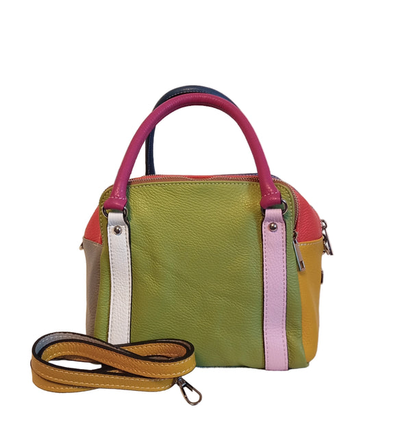 Geanta Piele, UNICAT, Model Pretta- 1240 Multicolor Verde Mar- Crem