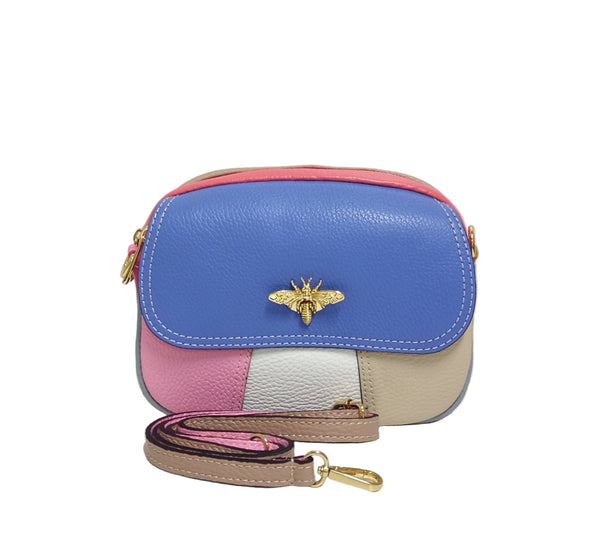 Geanta Piele, Tip Postas, UNICAT, Model Pretta- 322 Multicolor Indigo- Camel