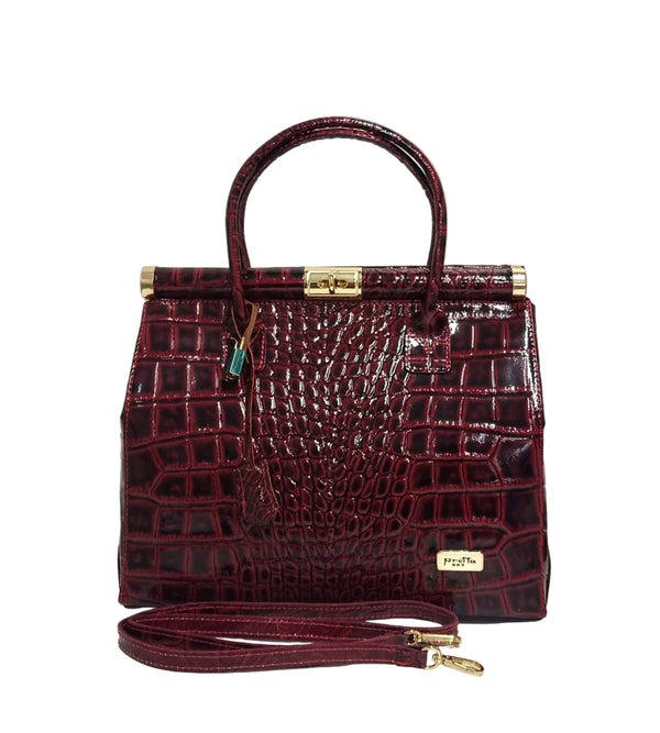 Geanta Piele, Model Pretta- 8173 Croco Print Bordo Lucios