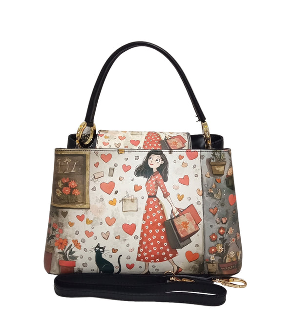 Geanta Piele, Model Pretta- 3555 Print Multicolor Girl