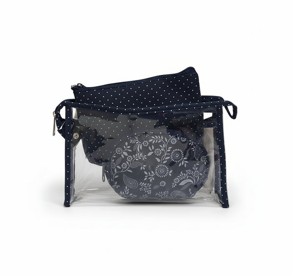 Set cosmetica (3 in 1)- Textil/ PVC- Bleumarin