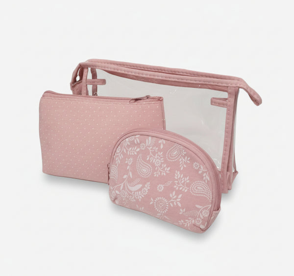Set cosmetica (3 in 1)- Textil/ PVC-Flor Roz