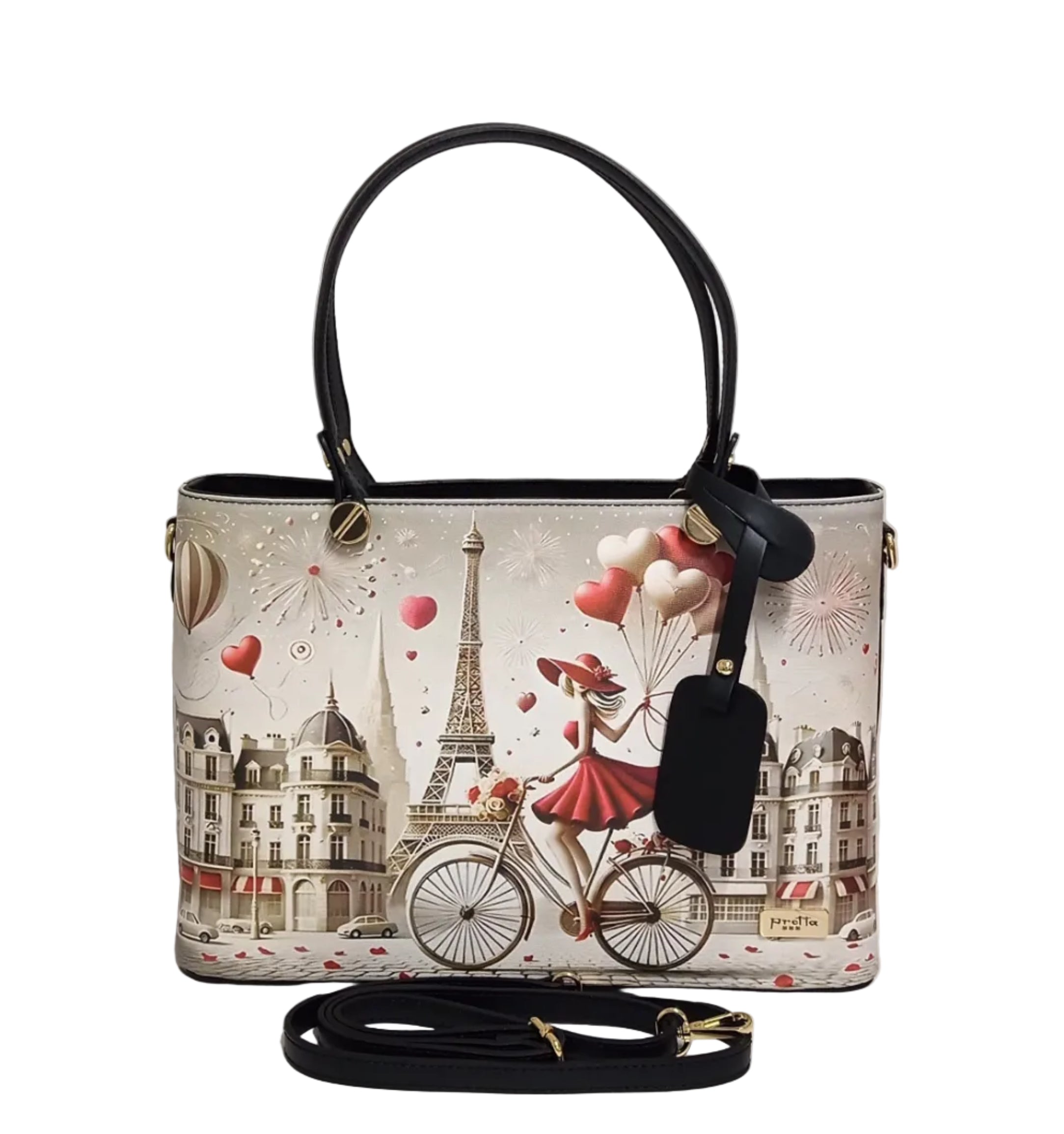 Geanta Piele, Model Pretta 8154 Girl in Paris- Negru