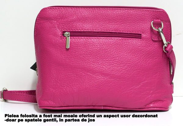 Geanta Piele tip Postas, Model Pretta- 4098-Magenta- MICI IMPERFECTIUNI ALE PIELII