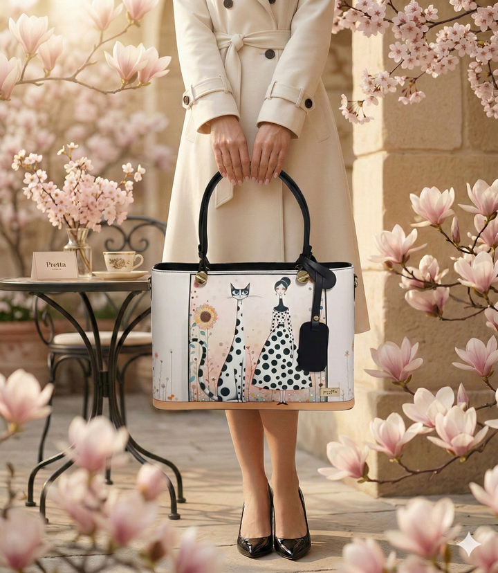 Geanta Piele, Model Pretta 8154 Lady- Cat- Negru