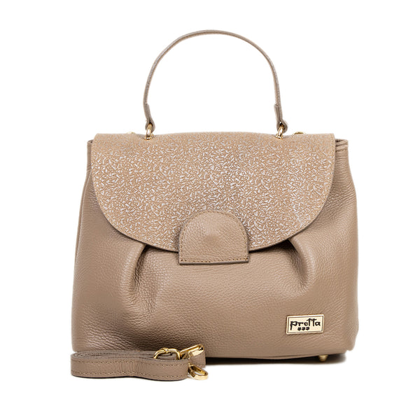 Geanta Piele, Model Pretta-955 Taupe Imprimat
