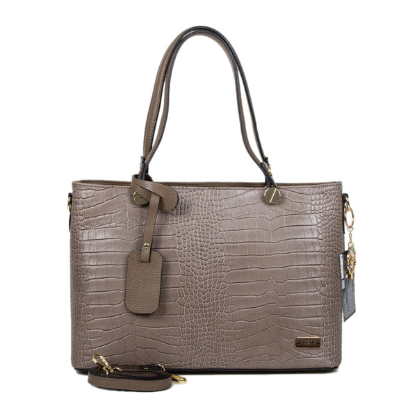Geanta Piele, Model Pretta 8154 Taupe Croco