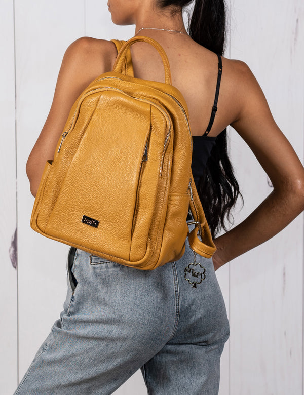 Rucsac din Piele, Model Pretta -868 Galben Mustar